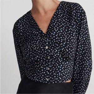 Madewell Black and Blue Floral Blouse